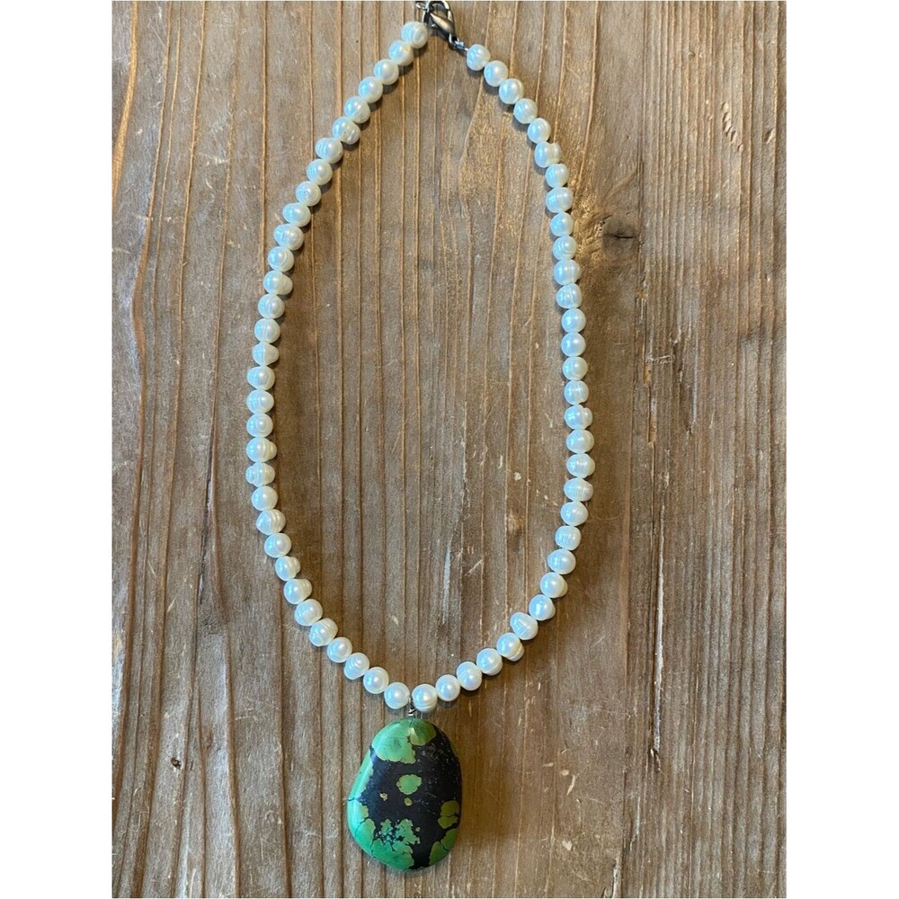 Green Turquoise and Freshwater Pearl Necklace